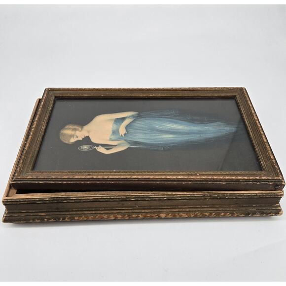 Art Nouveau Style Wooden Dresser Glove Box Archie Gun Lady At Microphone Picture - Picture 1 of 14